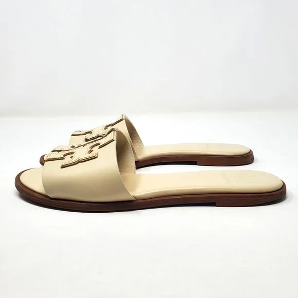 Tory Burch Ines Slides Sandals Calf Leather New Cream Gold 50109 Size US 6.5