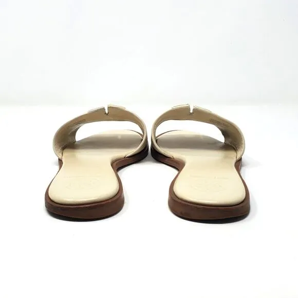 Tory Burch Ines Slides Sandals Calf Leather New Cream Gold 50109 Size US 6.5