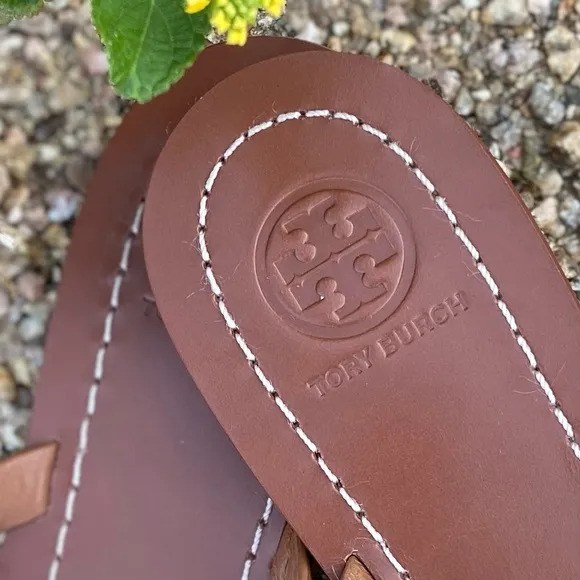 TORY BURCH Leather Floral Slip On Sandals (FIT LIKE AN 8)