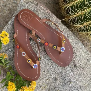 TORY BURCH Leather Floral Slip On Sandals (FIT LIKE AN 8)