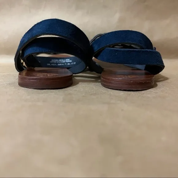 Tory Burch | May Perforated Ankle Strap Sandals Leather Navy Blue Size 10.5