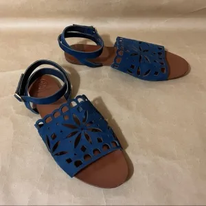 Tory Burch | May Perforated Ankle Strap Sandals Leather Navy Blue Size 10.5