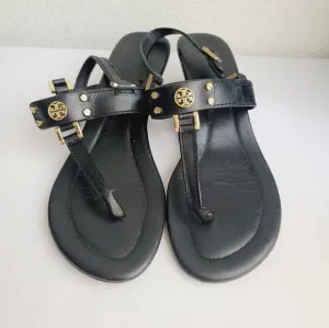 Tory Burch Miller Demi Wedge Black Sandals Size 8.5