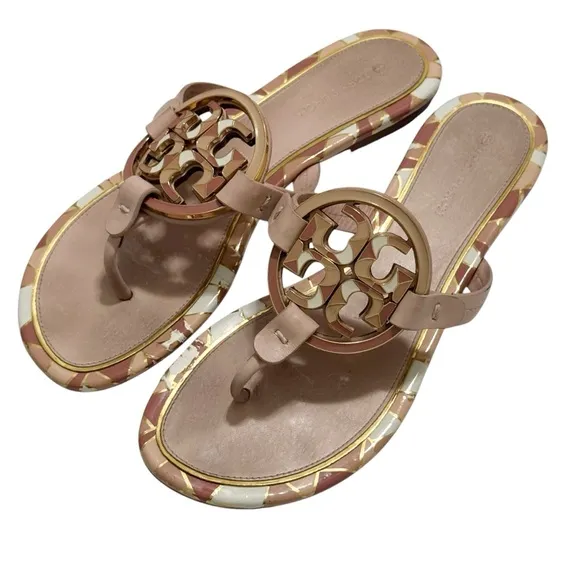 Tory Burch Miller Enamel Seashell Pink Slide Sandal Size 8