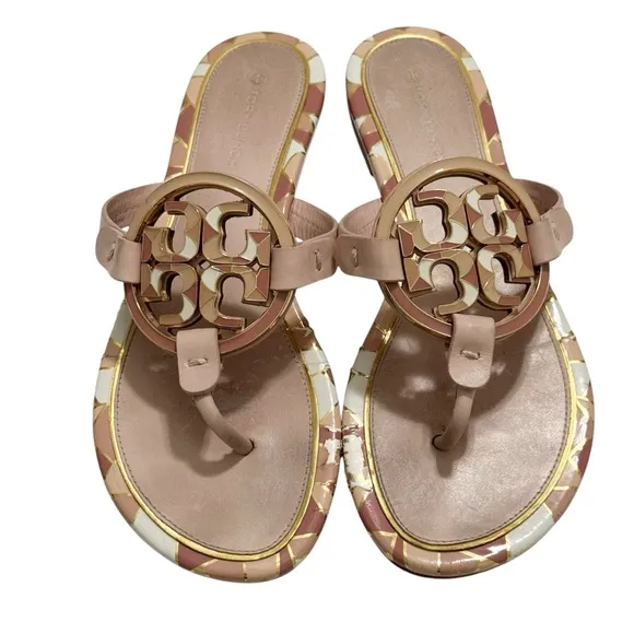 Tory Burch Miller Enamel Seashell Pink Slide Sandal Size 8