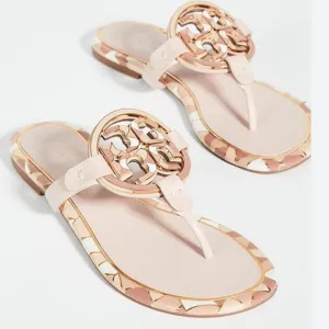 Tory Burch Miller Enamel Seashell Pink Slide Sandal Size 8