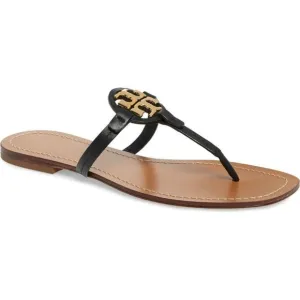 Tory Burch Miller Flats  Thong Sandals Black Leather Womens 10M