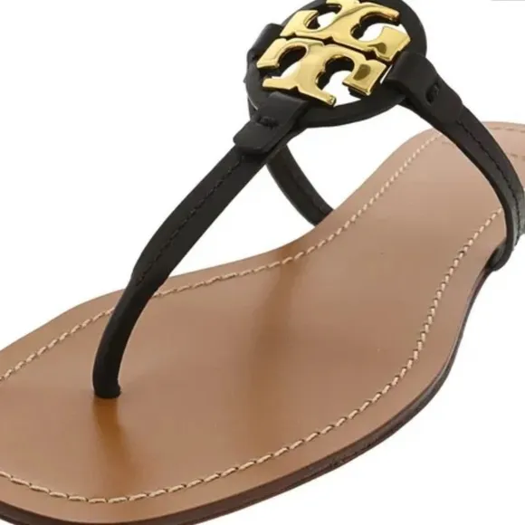 Tory Burch Miller Flats  Thong Sandals Black Leather Womens 10M