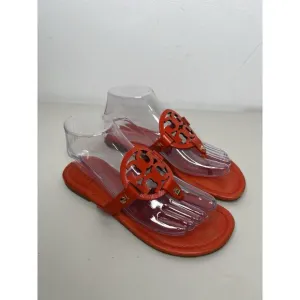 Tory Burch Miller Leather Sandals Orange Slip On Women’s Size 7