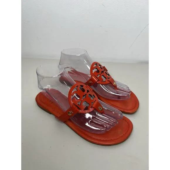 Tory Burch Miller Leather Sandals Orange Slip On Women’s Size 7