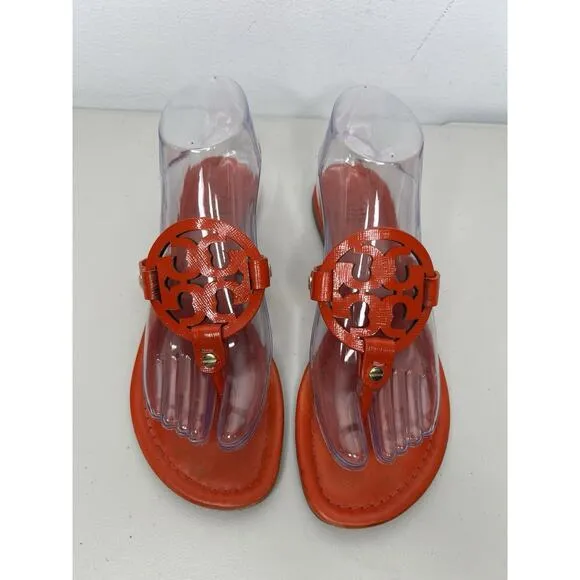 Tory Burch Miller Leather Sandals Orange Slip On Women’s Size 7