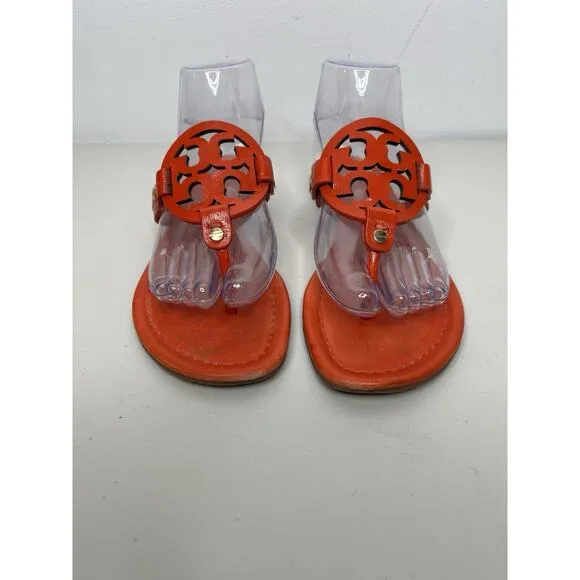 Tory Burch Miller Leather Sandals Orange Slip On Women’s Size 7
