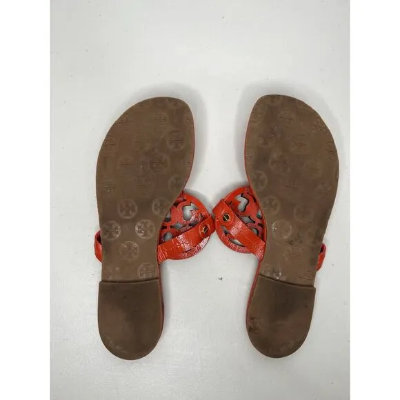 Tory Burch Miller Leather Sandals Orange Slip On Women’s Size 7