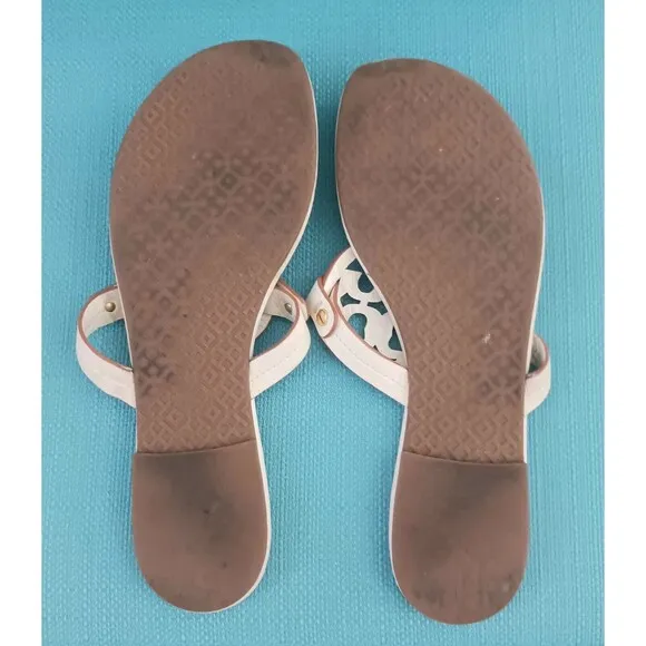 Tory Burch Miller Thong Medallion Sandal Vanilla Cream Leather Sz 8
