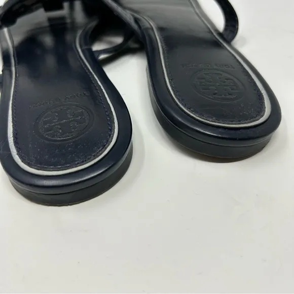 Tory Burch Navy Silver Metal Miller Logo Sandals
