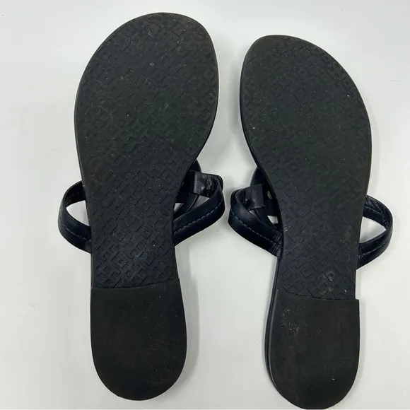 Tory Burch Navy Silver Metal Miller Logo Sandals