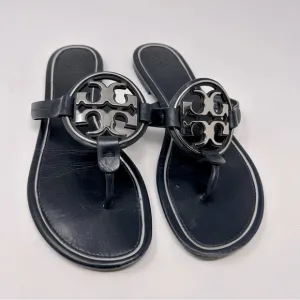 Tory Burch Navy Silver Metal Miller Logo Sandals