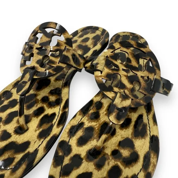 Tory Burch Patent Leather Leopard Slip On Miller Thong Sandal Black 7 Women’s