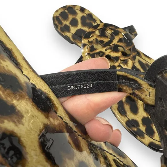 Tory Burch Patent Leather Leopard Slip On Miller Thong Sandal Black 7 Women’s