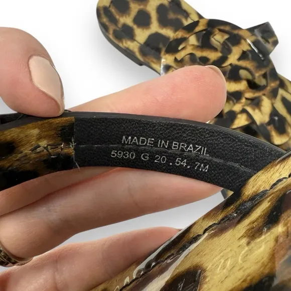 Tory Burch Patent Leather Leopard Slip On Miller Thong Sandal Black 7 Women’s