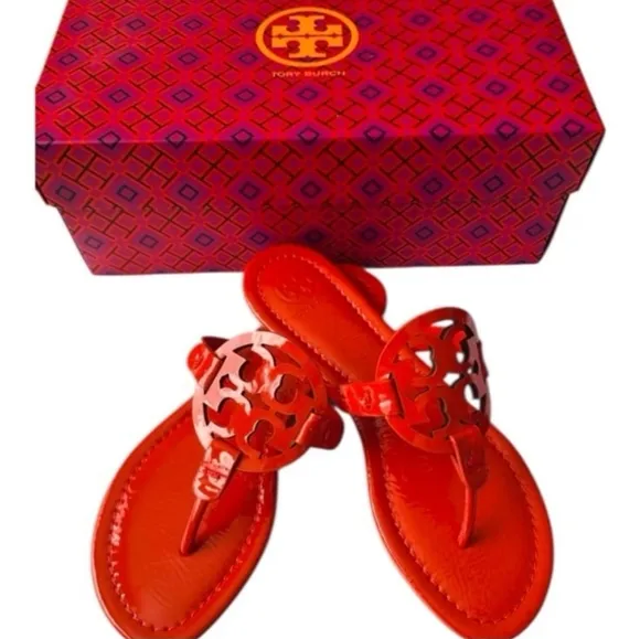 Tory Burch Patent Leather Miller Slip On Thong Sandal Bright Samba 8 Women’s