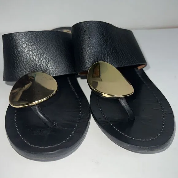 Tory Burch Patos Disc Black Leather Thong Sandals size 7M