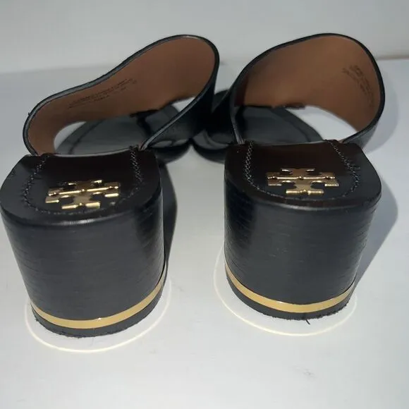Tory Burch Patos Disc Black Leather Thong Sandals size 7M