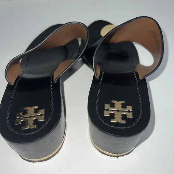 Tory Burch Patos Disc Black Leather Thong Sandals size 7M