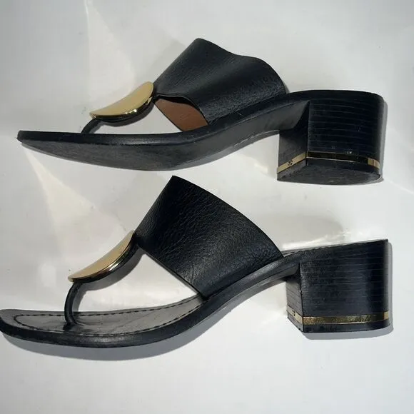 Tory Burch Patos Disc Black Leather Thong Sandals size 7M