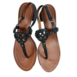 Tory Burch Sandal Women 8 Blue Mini Miller Leather Lizard-Print Thong Block Heel