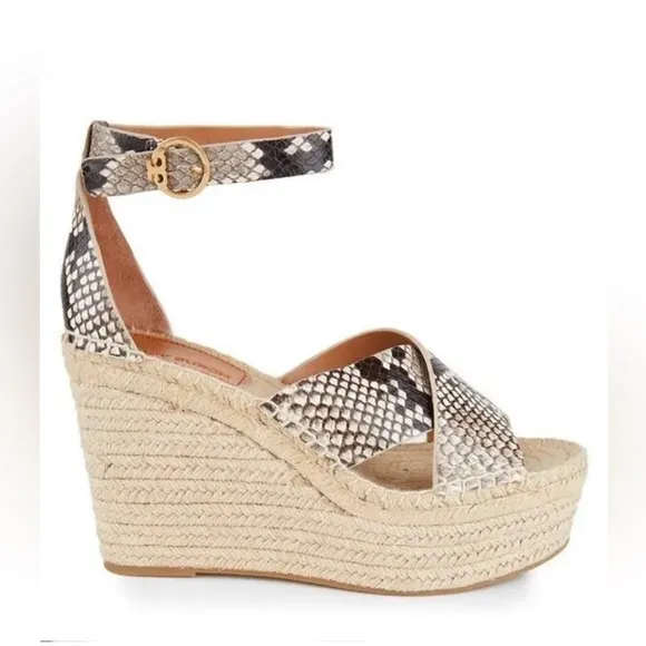 Tory Burch Shelby Snakeskin-Embossed Leather Espadrille Sandals, NWOT, Size 11