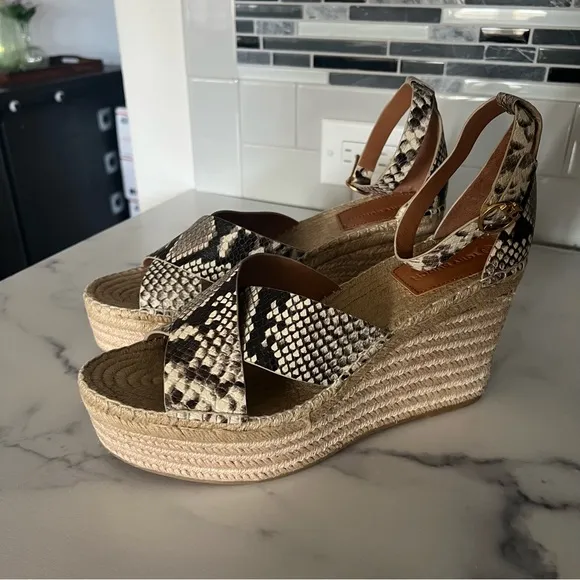 Tory Burch Shelby Snakeskin-Embossed Leather Espadrille Sandals, NWOT, Size 11