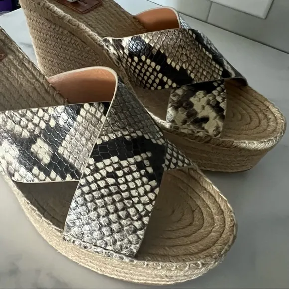 Tory Burch Shelby Snakeskin-Embossed Leather Espadrille Sandals, NWOT, Size 11