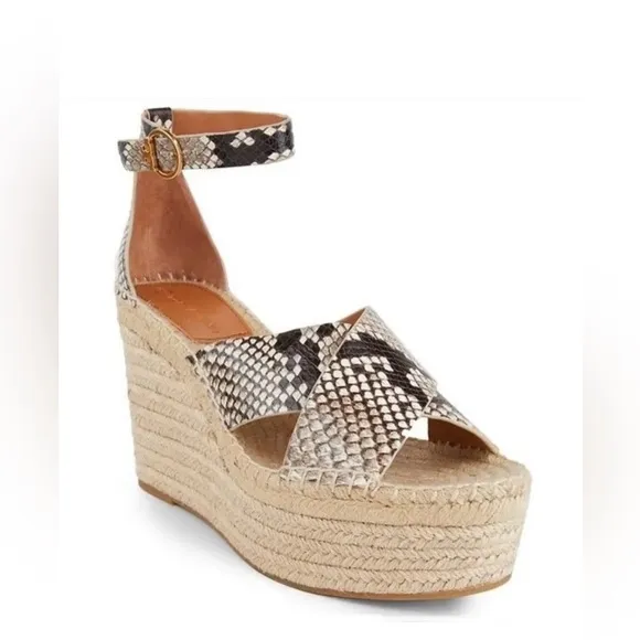 Tory Burch Shelby Snakeskin-Embossed Leather Espadrille Sandals, NWOT, Size 11