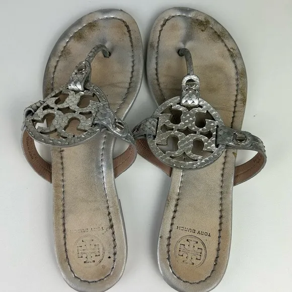 Tory Burch Silver Miller Women's Sandals Thong Size 8.5