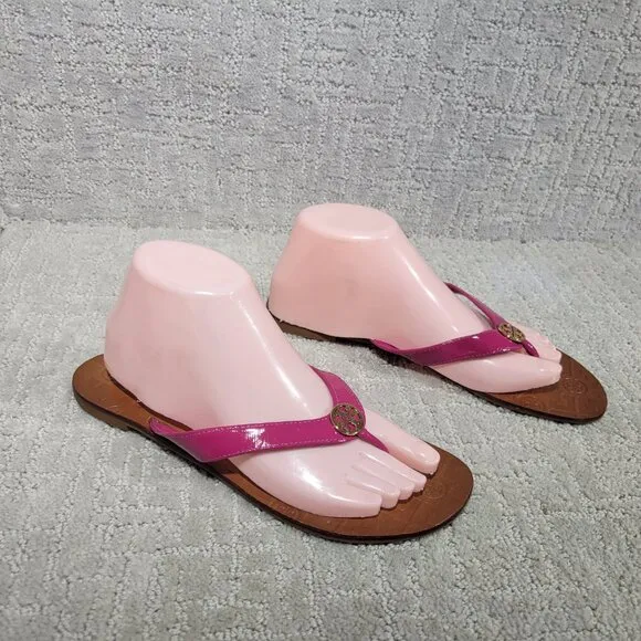Tory Burch Thora Women's Size US 8M Fuchsia Patent Leather Thong Slip On Sandals