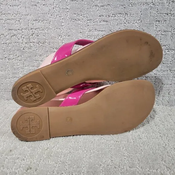 Tory Burch Thora Women's Size US 8M Fuchsia Patent Leather Thong Slip On Sandals