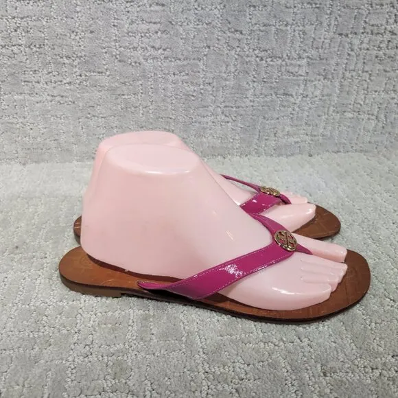 Tory Burch Thora Women's Size US 8M Fuchsia Patent Leather Thong Slip On Sandals