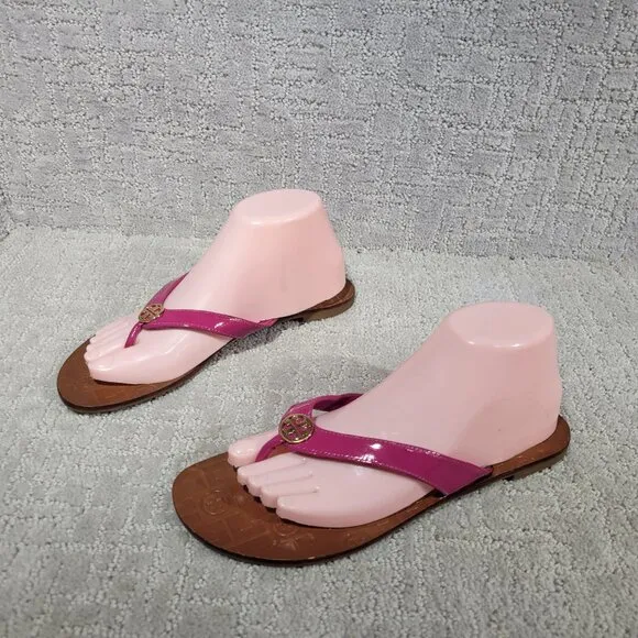 Tory Burch Thora Women's Size US 8M Fuchsia Patent Leather Thong Slip On Sandals