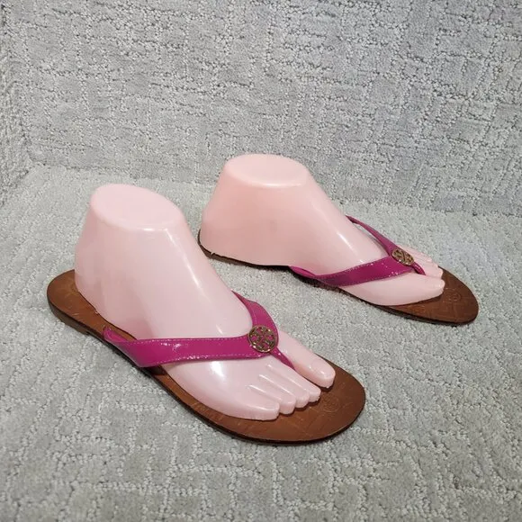 Tory Burch Thora Women's Size US 8M Fuchsia Patent Leather Thong Slip On Sandals