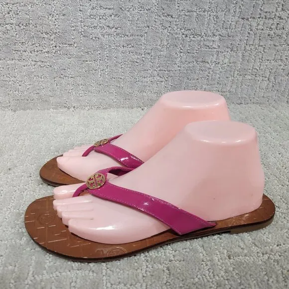 Tory Burch Thora Women's Size US 8M Fuchsia Patent Leather Thong Slip On Sandals