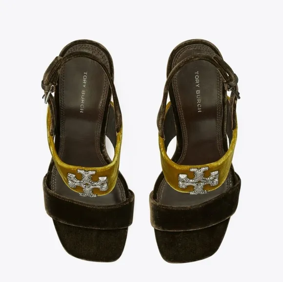 Tory Burch Velvet Pave Heel Sandals