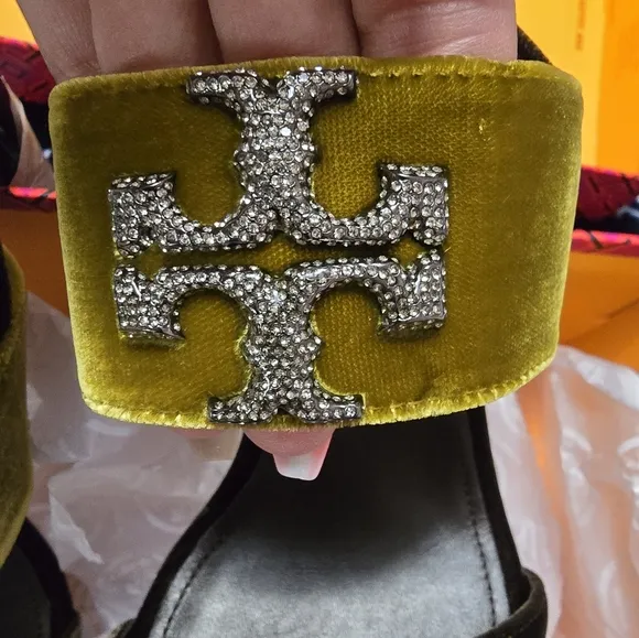 Tory Burch Velvet Pave Heel Sandals