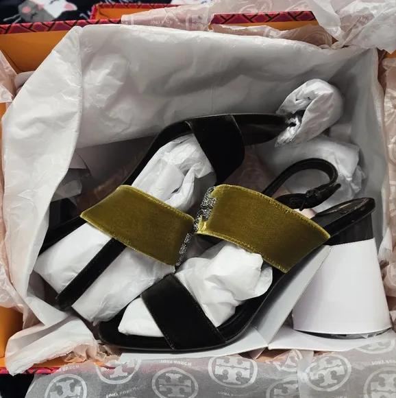 Tory Burch Velvet Pave Heel Sandals
