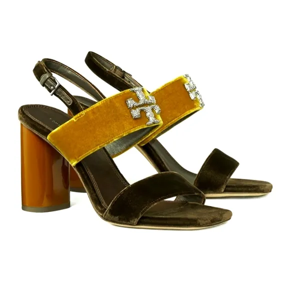 Tory Burch Velvet Pave Heel Sandals