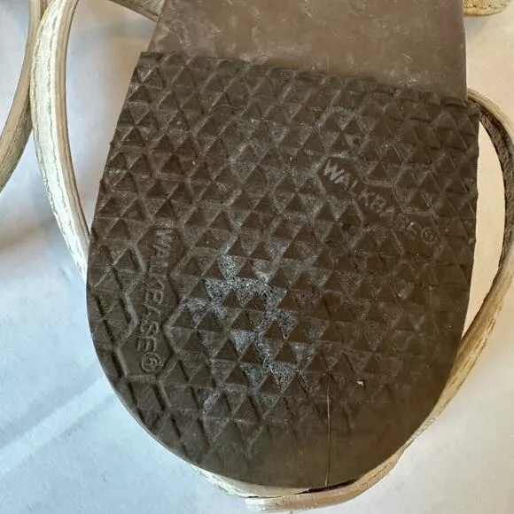 Tory Burch White Gold Tone Logo Vacation Strappy Thong Sandals Size 8