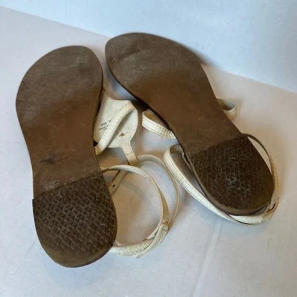 Tory Burch White Gold Tone Logo Vacation Strappy Thong Sandals Size 8