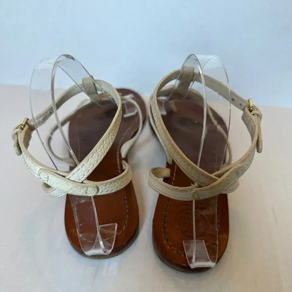 Tory Burch White Gold Tone Logo Vacation Strappy Thong Sandals Size 8