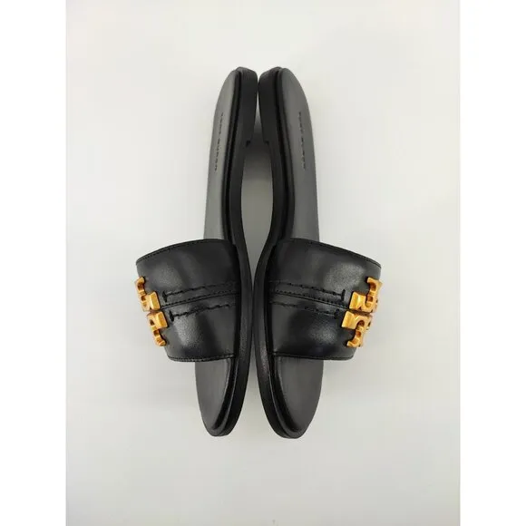 Tory Burch Women's Everly Slide Black Logo Medallion Slip On Sandals Size 6 US