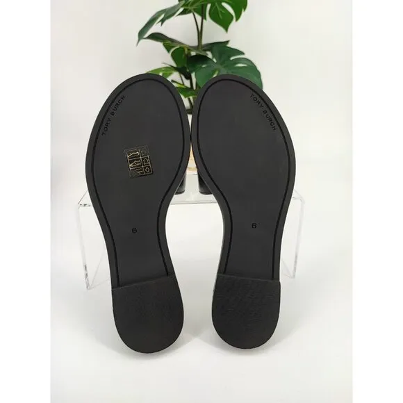 Tory Burch Women's Everly Slide Black Logo Medallion Slip On Sandals Size 6 US